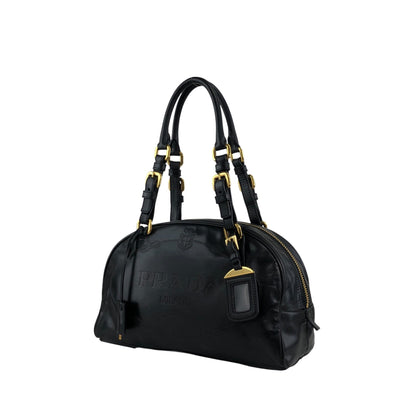 PRADA Logo Embossed Handbag Boston bag Black Vintage nvtnhw