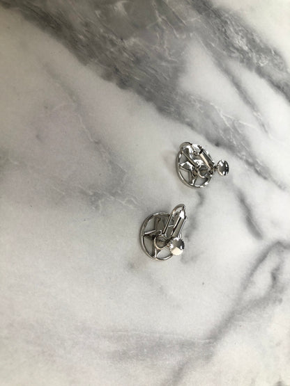 Christian Dior Logo Circle Star Earrings Silver Vintage fkd34r