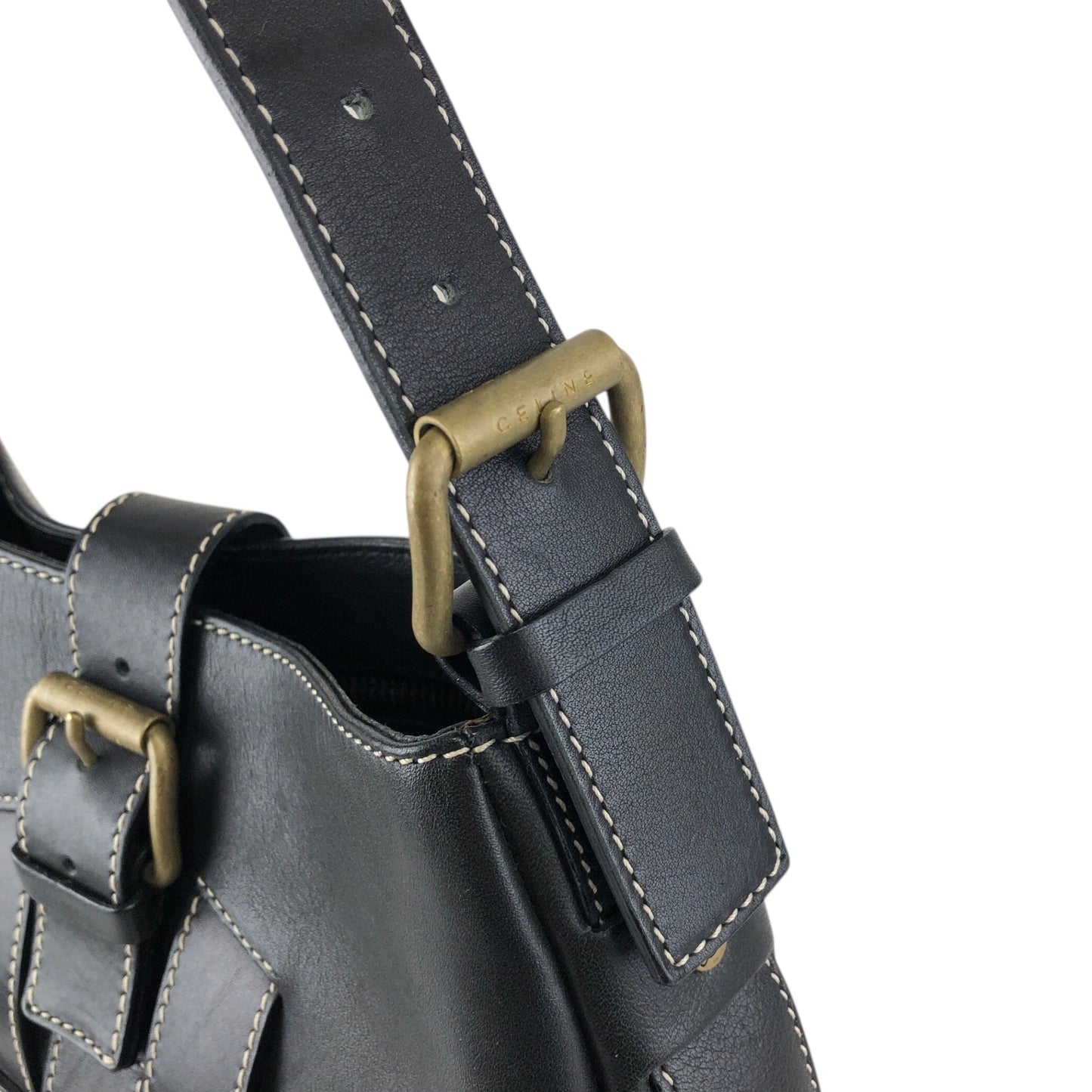 CELINE Front Buckle Shoulder bag Black Vintage f5ds3s