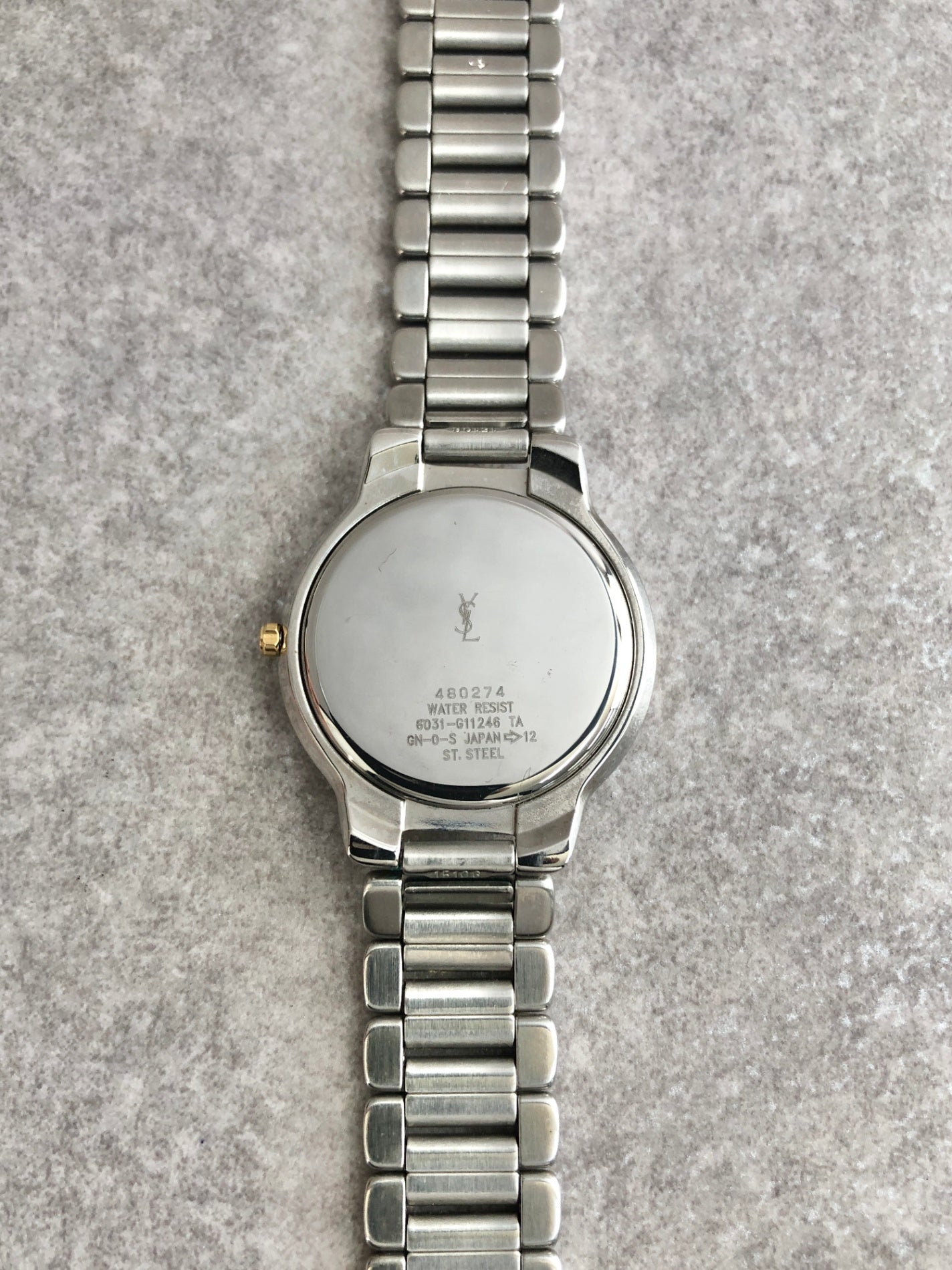 Yves Saint Laurent YSL Logo Quartz Watch Silver 6031-G11246 Vintage vcrgf8