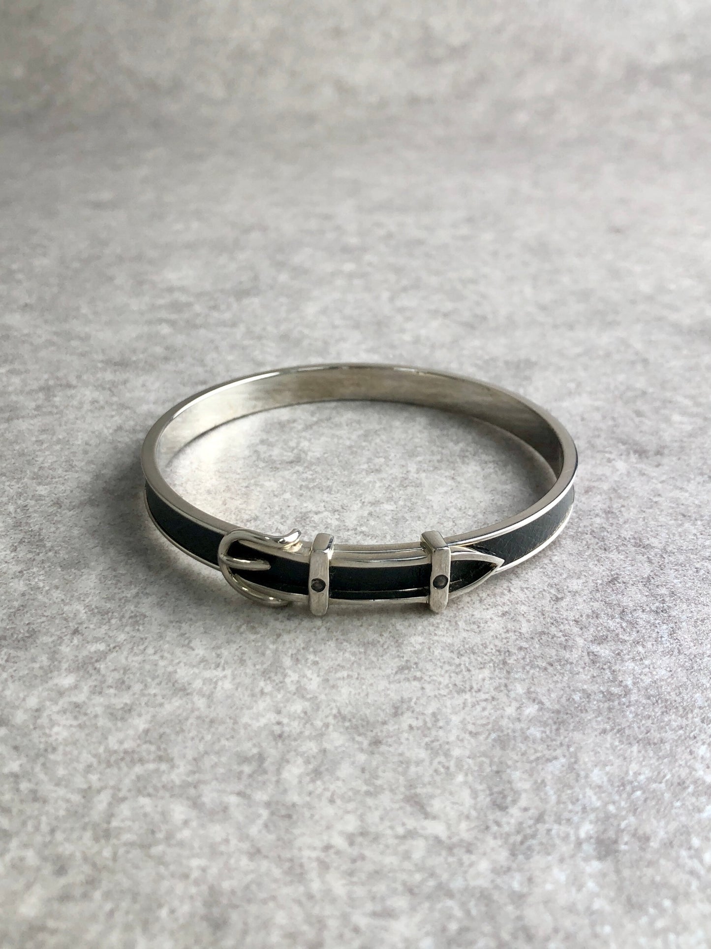 HERMES Belt Motif Bangle Black×Silver Vintage 3yap7t