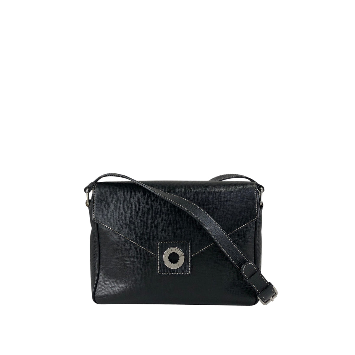 CELINE Circle Logo Shoulder bag Black Vintage e3r52b