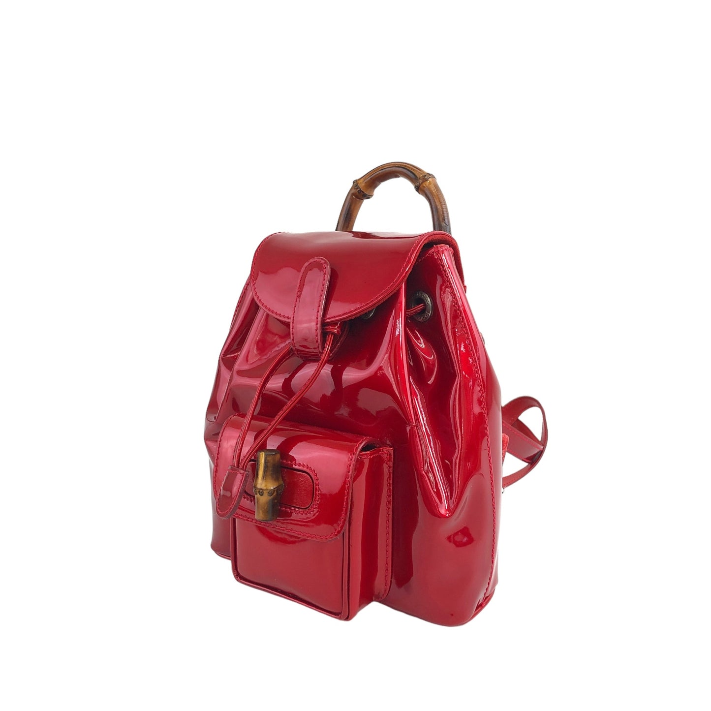 GUCCI Bamboo Patent Leather Small Backpack Red Vintage fxpb65