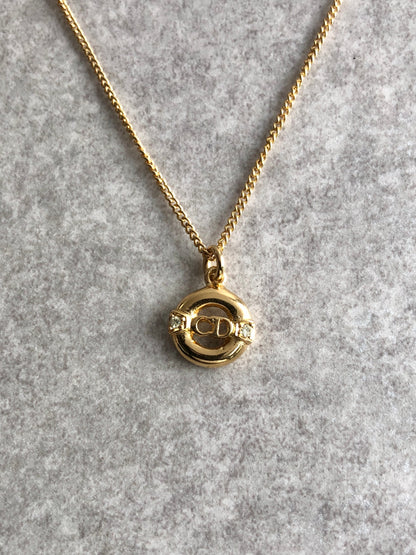 Christian Dior CD Logo Necklace Gold Vintage wwwbfu