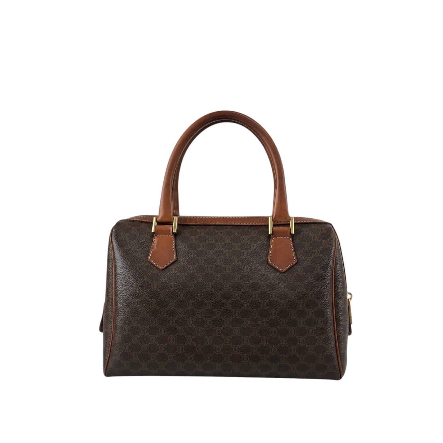 CELINE Macadam Blason Small Boston bag Handbag Brown Vintage f2ydjv