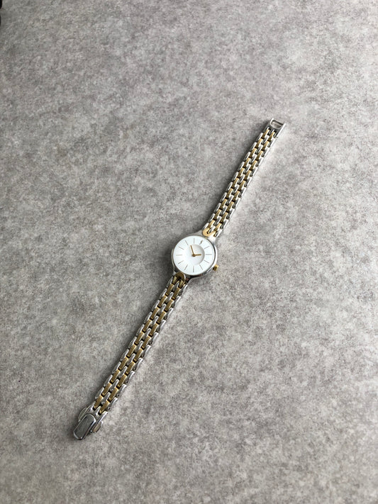 Yves Saint Laurent YSL Logo Quartz Watch Silver×White Vintage 5se247