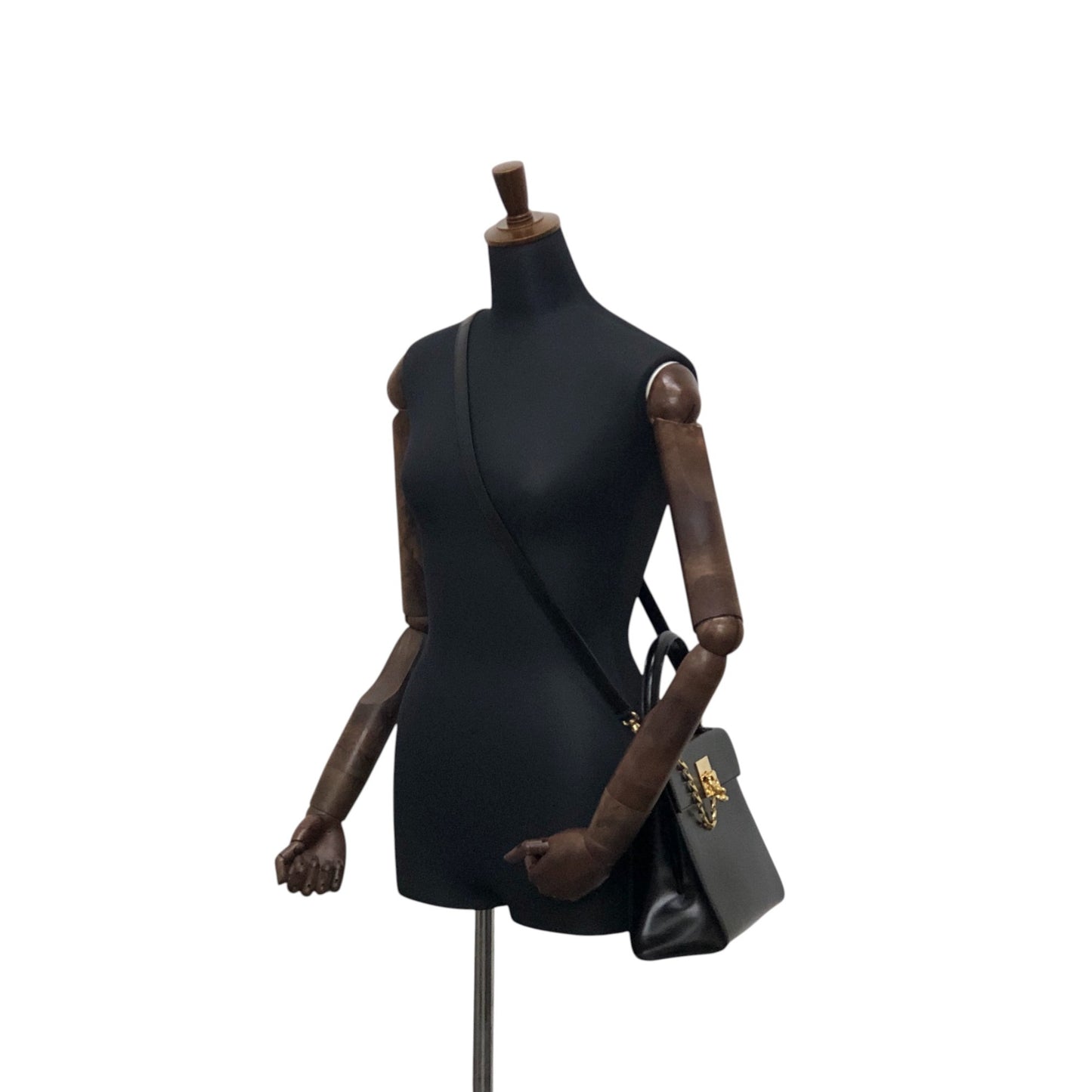 CELINE Gancini Two-way Handbag Shoulder bag Black Vintage r5552p