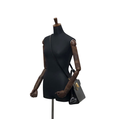 CELINE Gancini Two-way Handbag Shoulder bag Black Vintage r5552p