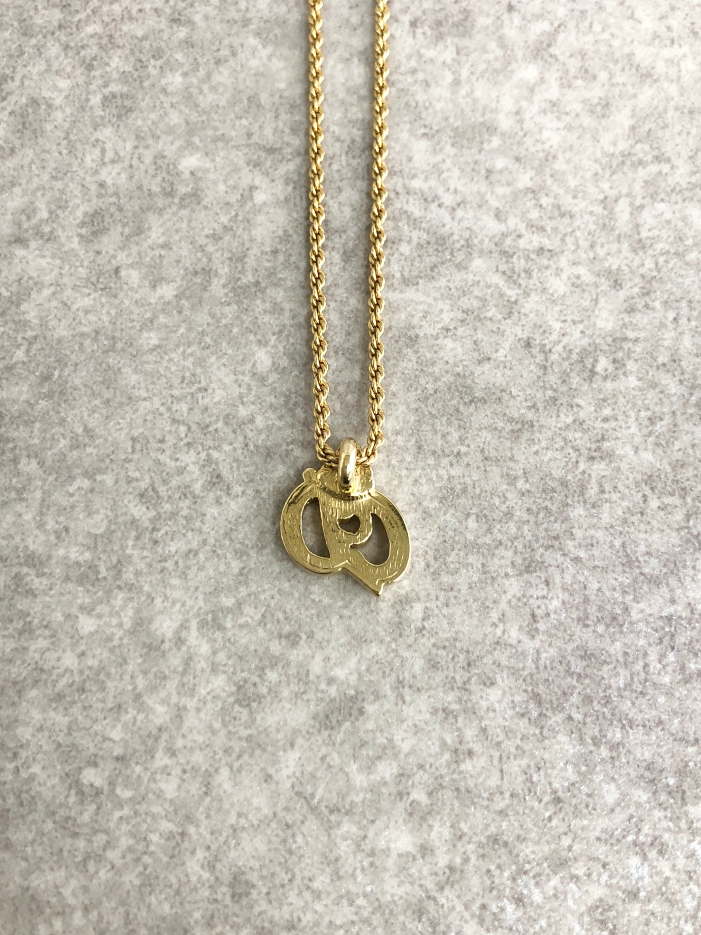 Christian Dior CD Logo Stone Necklace Gold Vintage y4muz6