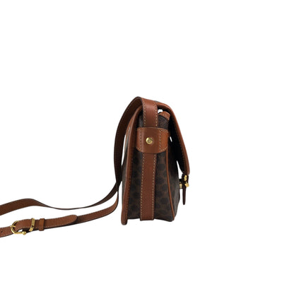 CELINE Macadam Blason Front Buckle Shoulder bag Brown Vintage v3jfnr