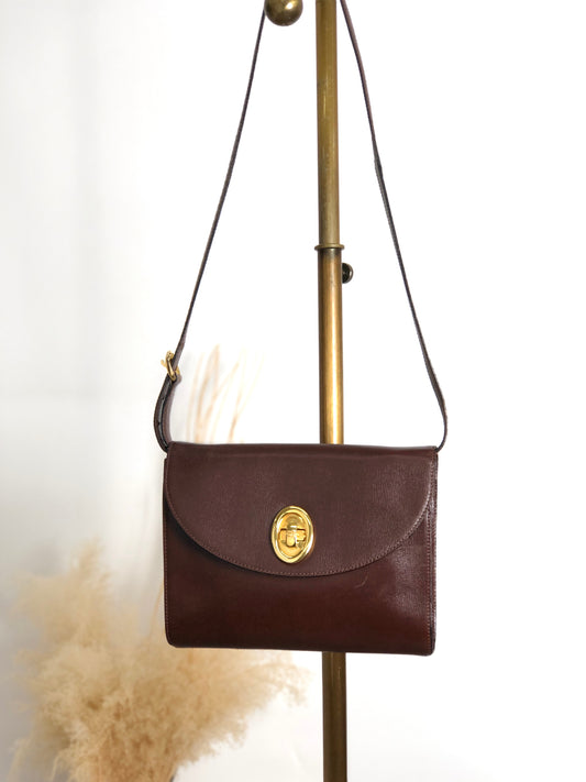 Christian Dior CD Logo Turn Lock Shoulder bag Brown Vintage navndx