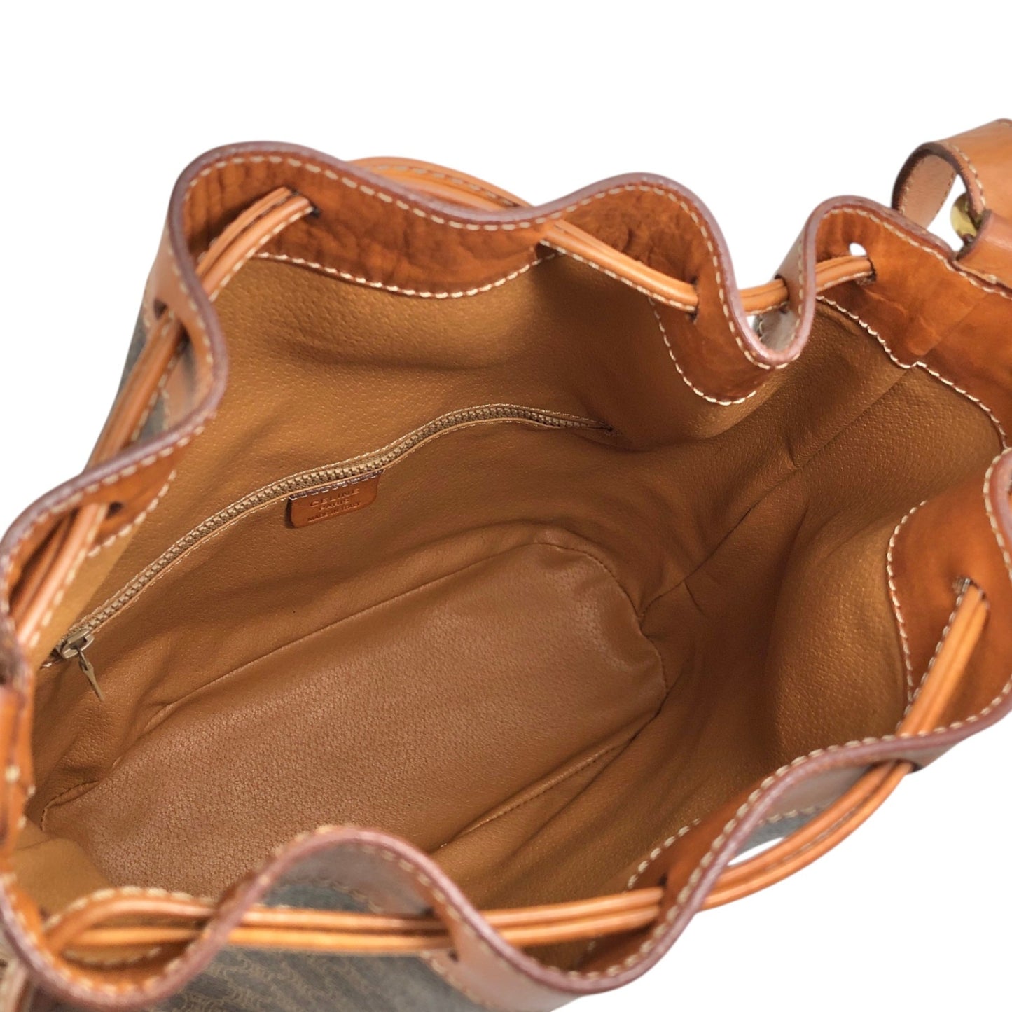 CELINE Macadam Blason Drawstring Shoulder bag Brown Vintage ywg4rj