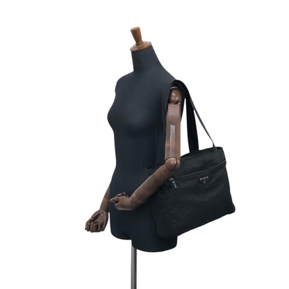 PRADA Tessuto Triangle Logo Totebag Black Vintage hszfkc