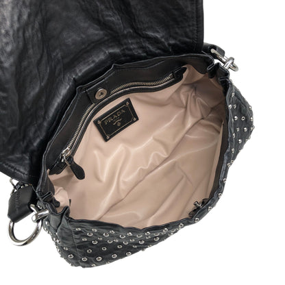 PRADA Studs Pushlock Shoulder bag Black Vintage mh4vuk