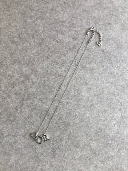 Christian Dior Logo Motif Necklace Silver Vintage 2wf278