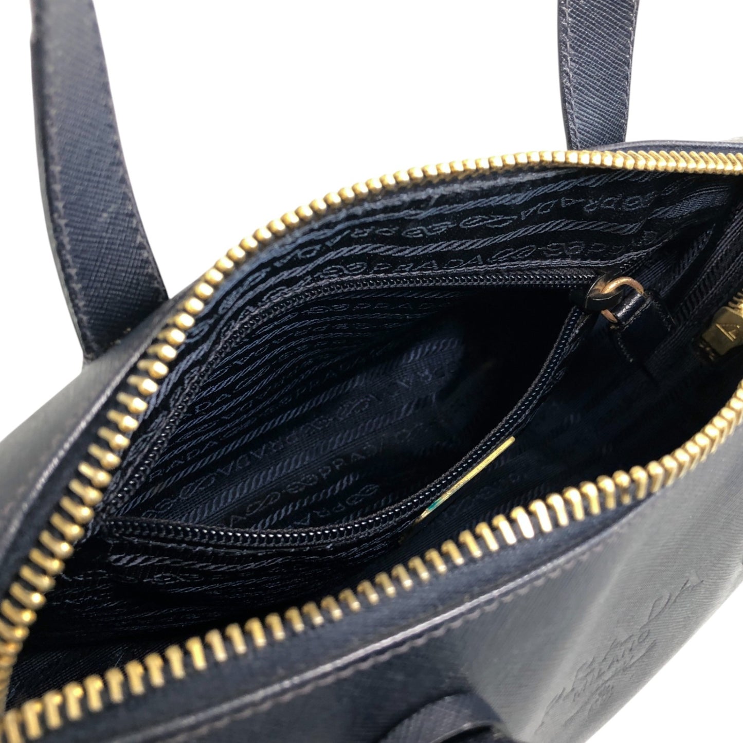 PRADA Logo Embossed Padlock Handbag Navy Vintage w43cew