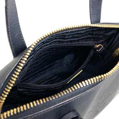 PRADA Logo Embossed Padlock Handbag Navy Vintage w43cew