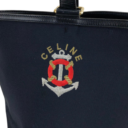 CELINE Embroidery Canvas Leather Handbag Shoulder bag Navy Vintage tpzkce