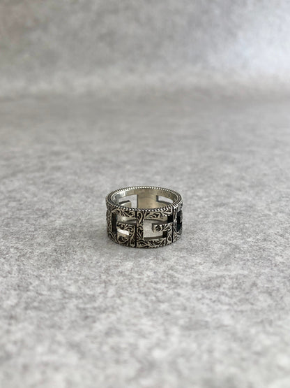 GUCCI Logo Motif Ring Silver Vintage cat5ma