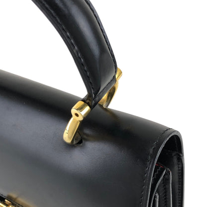 CELINE Horse Bit Double Flap Handbag Black Vintage eysscs