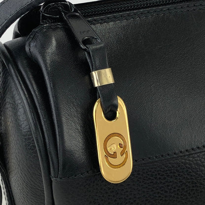 GUCCI Logo Leather Crossbody Shoulder bag Black Vintage ripwn7
