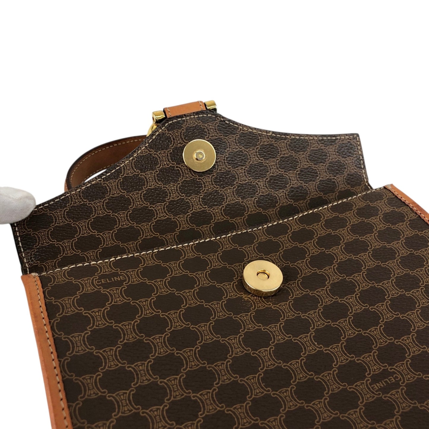 CELINE Macadam Gancini Two-way Handbag Shoulder bag Brown Vintage kgm5ej