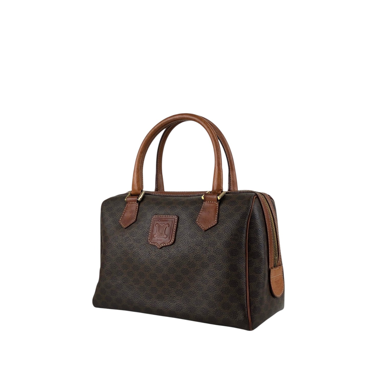 CELINE Macadam Blason Small Boston bag Handbag Brown Vintage 3wak2v