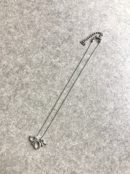Christian Dior Logo Motif Necklace Silver Vintage 7y523w