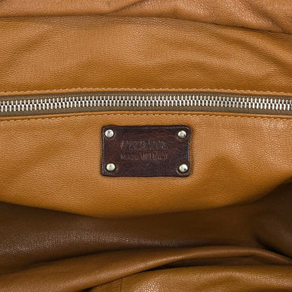 PRADA Triangle Logo Handbag Boston bag Washed leather Brown Vintage 2umzpg