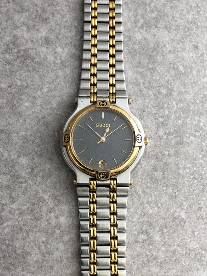 GUCCI Quartz Watch Silver×Gold 9000M Vintage abh865