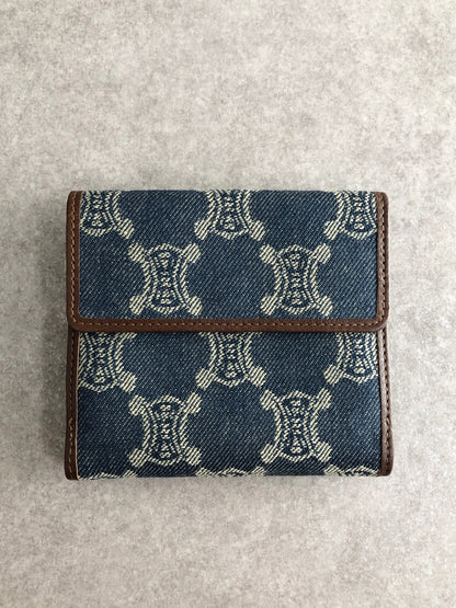 CELINE Triomphe Blason Folded Wallet Indigo Vintage 3pep8h