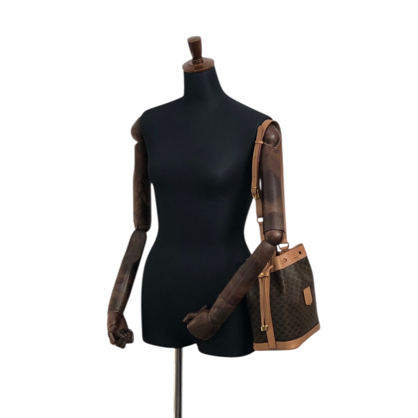 CELINE Macadam Blason Drawstring Shoulder bag Brown Vintage kvk5hf