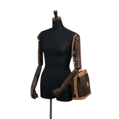 CELINE Macadam Blason Drawstring Shoulder bag Brown Vintage kvk5hf