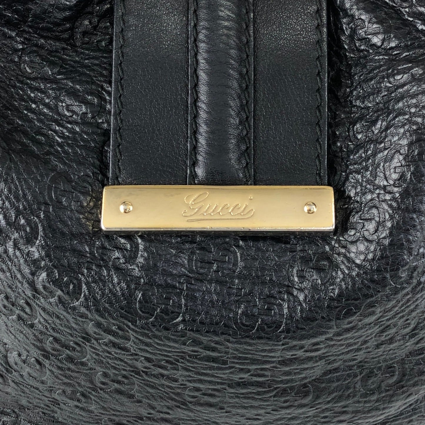 GUCCI Logo Shoulder bag Hobobag Black Vintage f2bysj