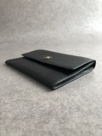 CHANEL Coco Mark Folded Wallet Black Vintage b46bgz