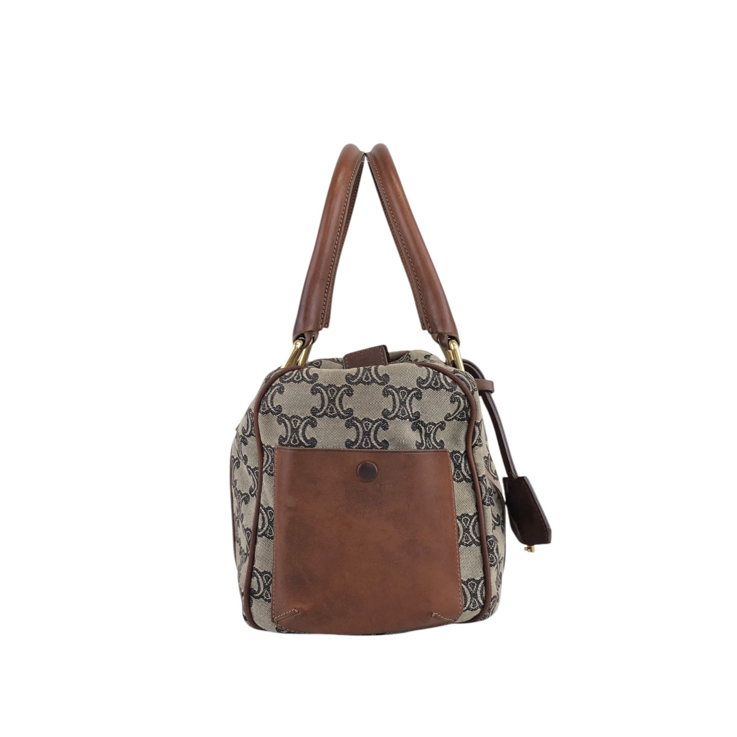 CELINE Blason Small Boston bag Handbag Beige Vintage ypu3vy