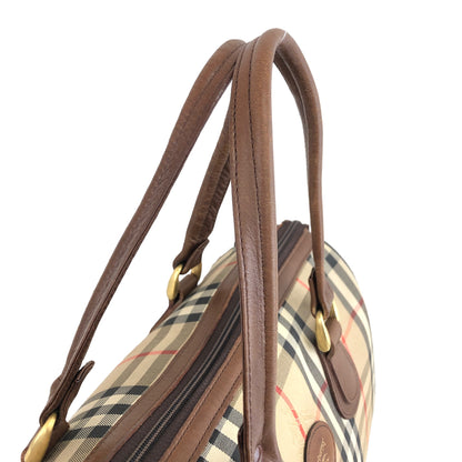 BURBERRY Classic Check Logo Canvas Leather Handbag Boston bag Beige×Brown Vintage 4b8ige