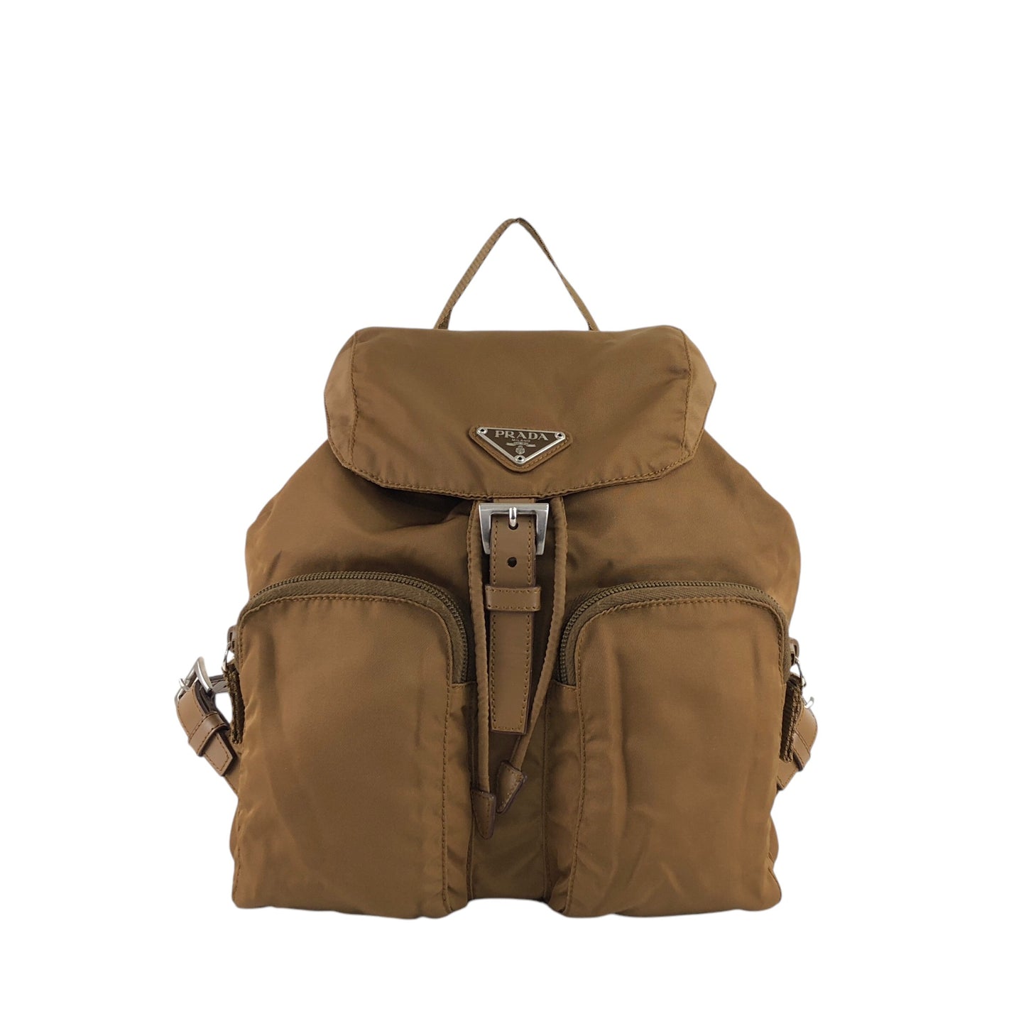 PRADA Triangle Logo Double Pocket Backpack Brown Vintage rne3iv