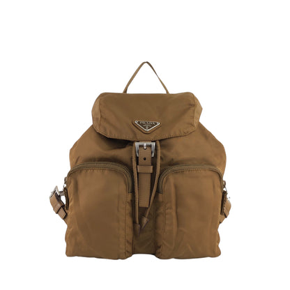 PRADA Triangle Logo Double Pocket Backpack Brown Vintage rne3iv