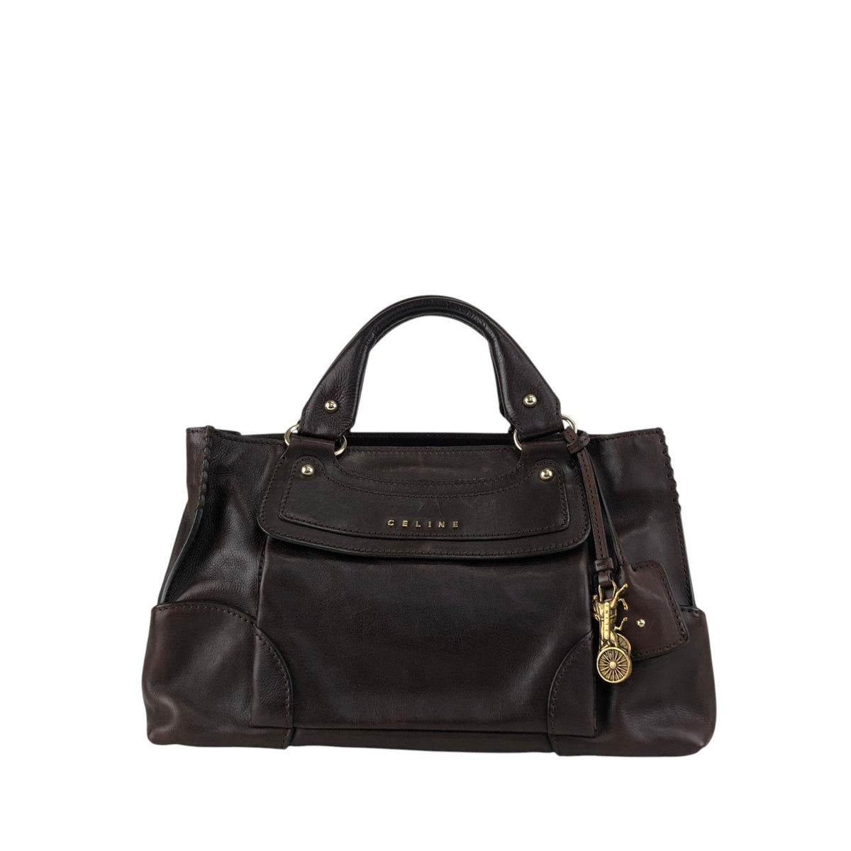 CELINE Horse Carriage Handbag Brown Vintage xsytb4