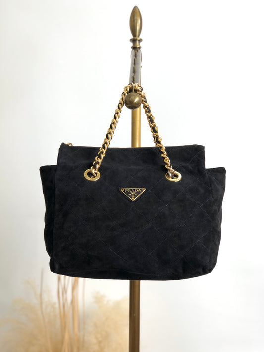 PRADA Triangle Logo Chain Shoulder bag Black Vintage t7p4ej