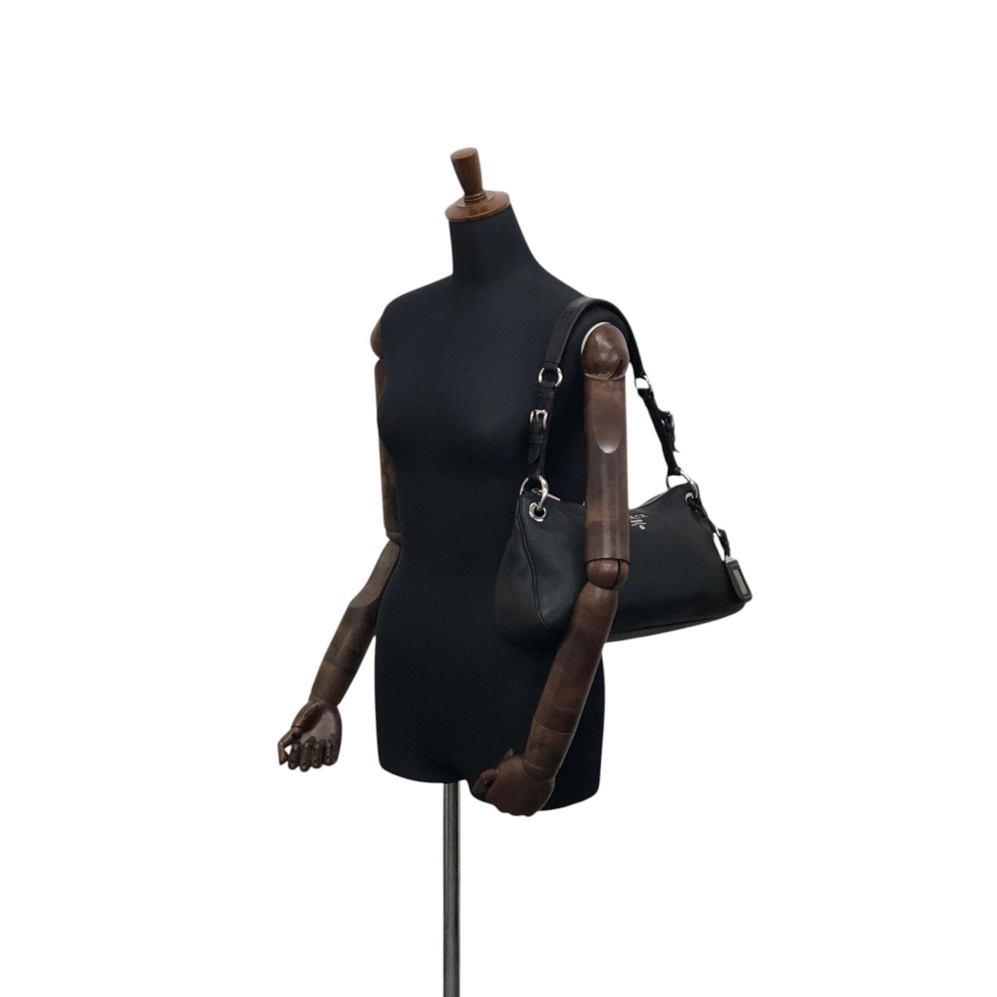 PRADA Logo Shoulder bag Hobobag Black Vintage 3hyfab
