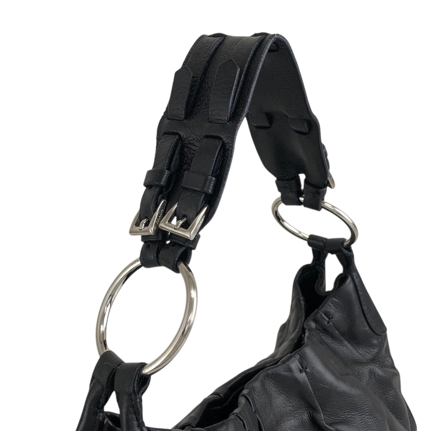 PRADA 三角形標誌單肩包 Hobobag 黑色復古 bs6gm7