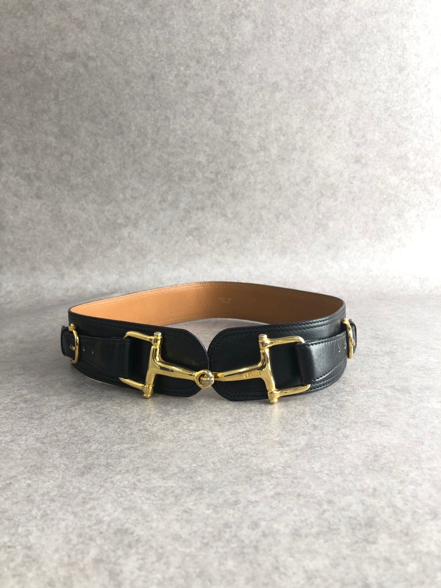 CELINE Horse Bit Belt Black Vintage 3xm745