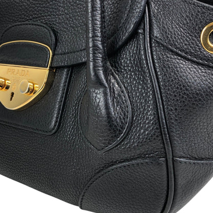 PRADA Logo Lock Handbag Black Vintage 7dwdcx