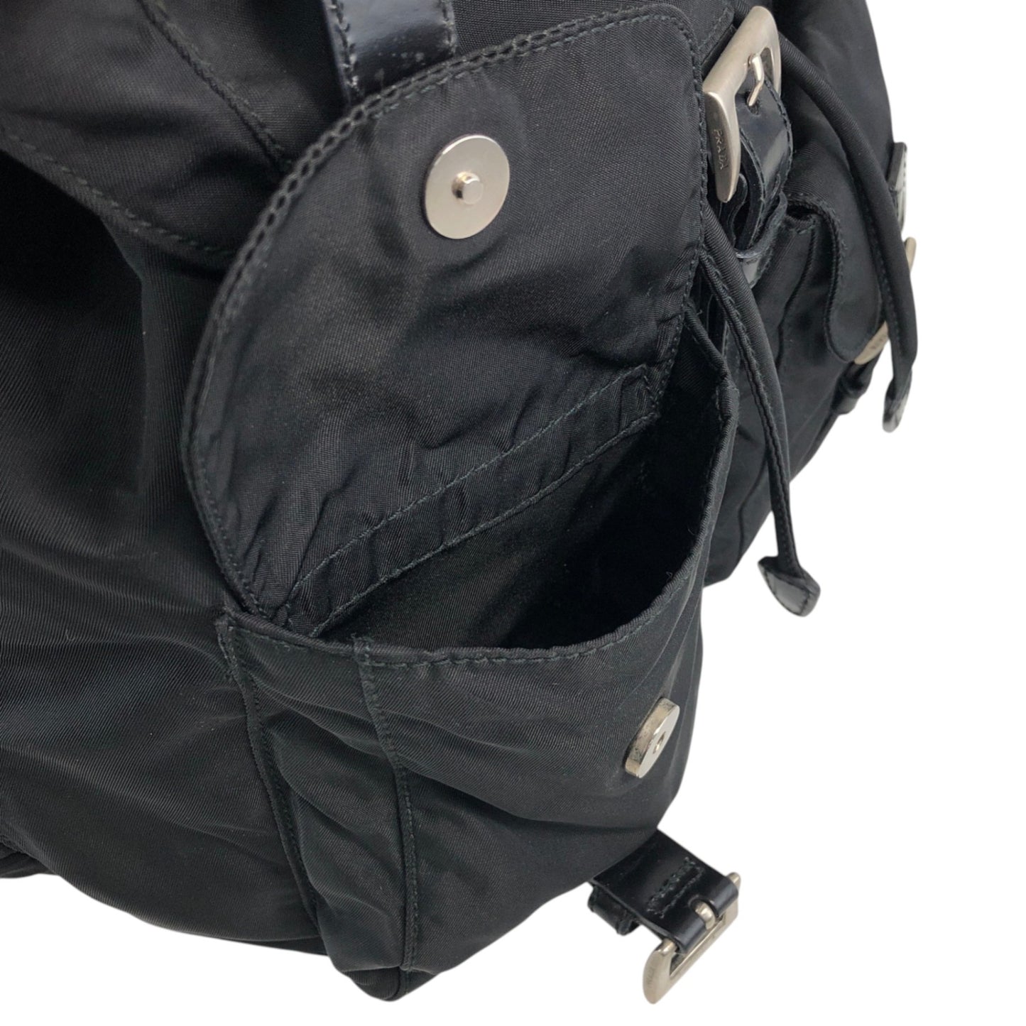 PRADA Tessuto Triangle Logo Double Pocket Backpack Black Vintage vjpnrf