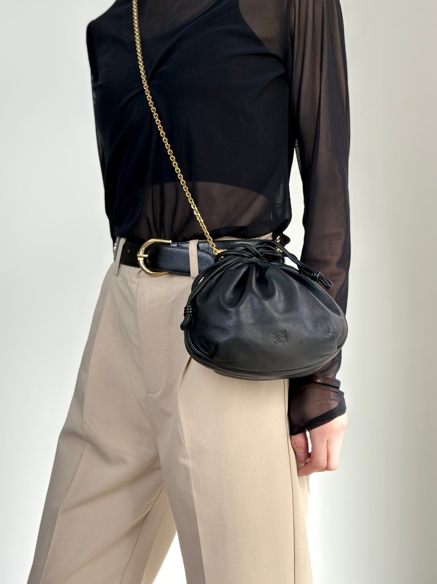 LOEWE Anagram Chain Shoulder bag Black Vintage nver62