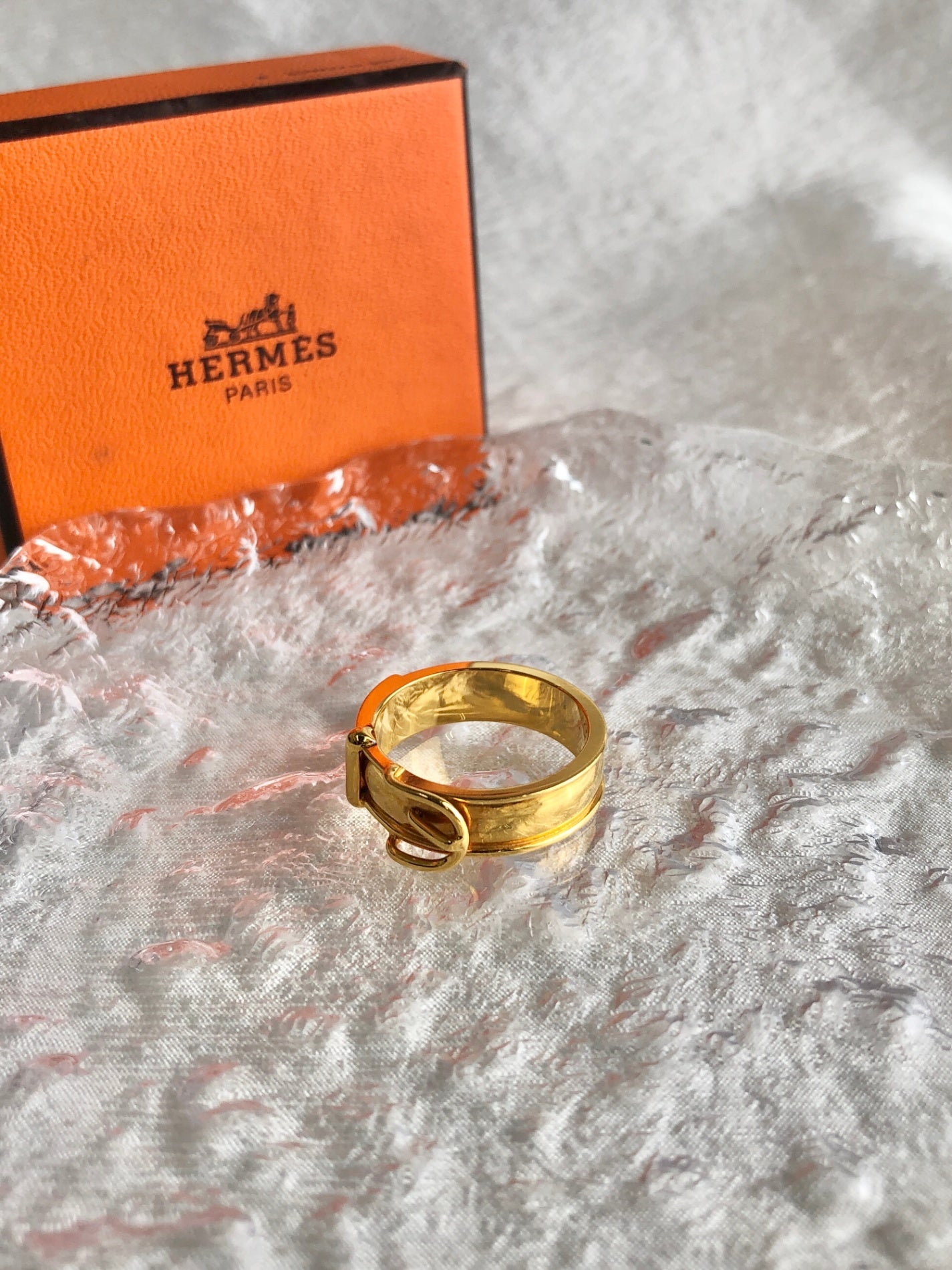 HERMES Belt Motif Scarf Ring Gold Vintage h72vaw