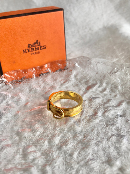 HERMES Belt Motif Scarf Ring Gold Vintage h72vaw
