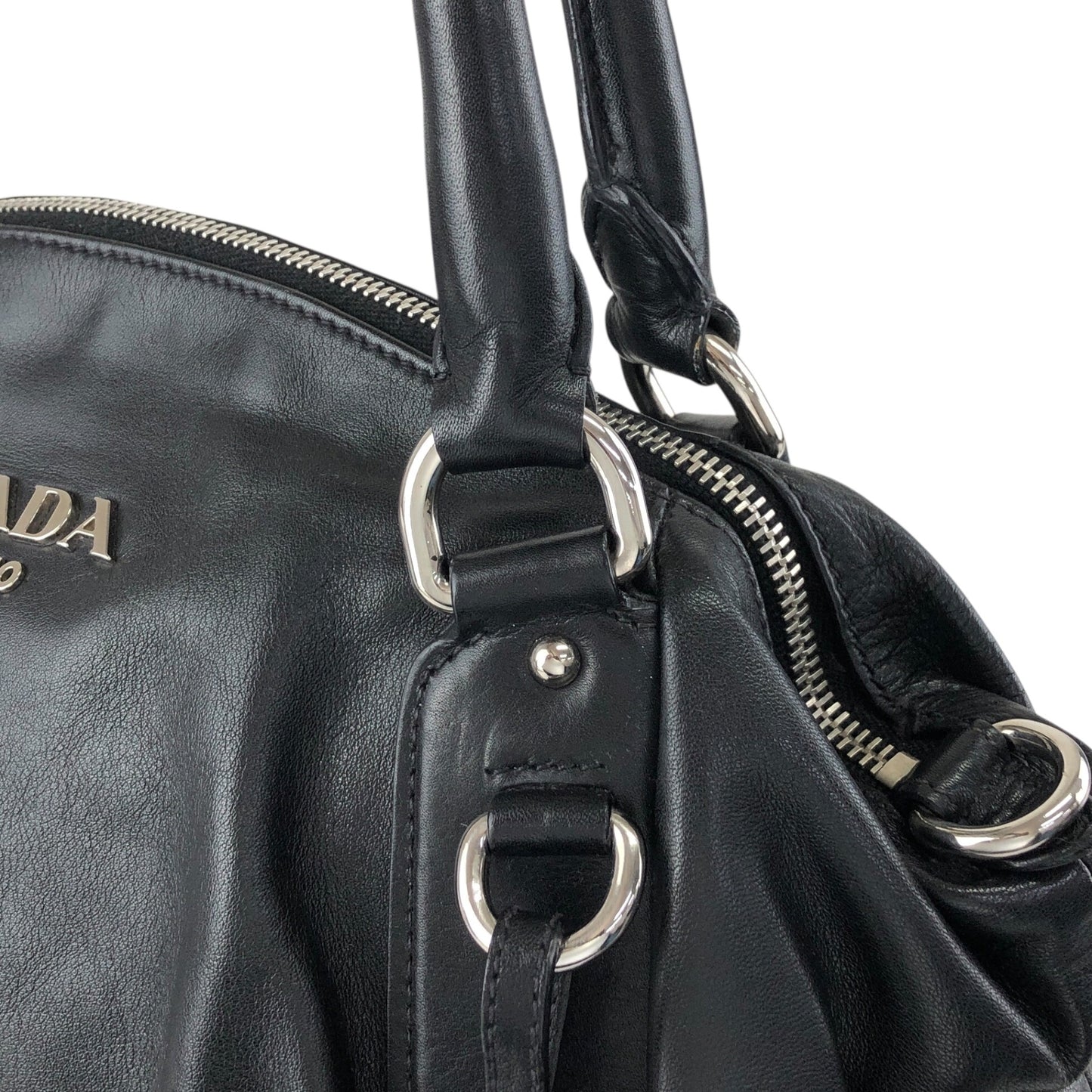 PRADA Logo Round Handbag Black Vintage 4frjvm